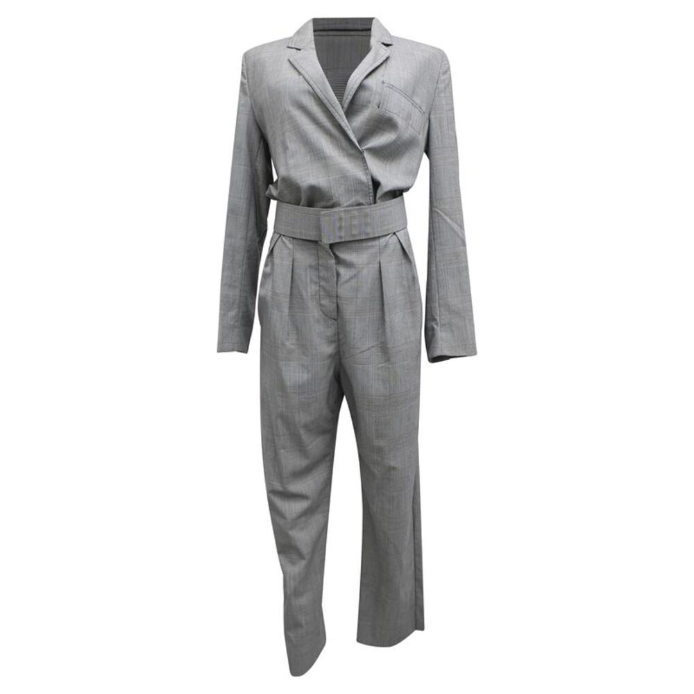 Max Mara Prince Of Wales Checked Jumpsuit in Gray Wool
